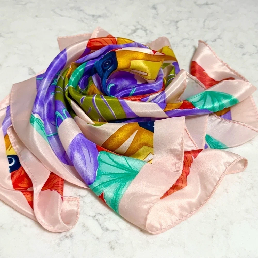 Tropical Print Square Silky Scarf Wrap Pink Pastel Neon